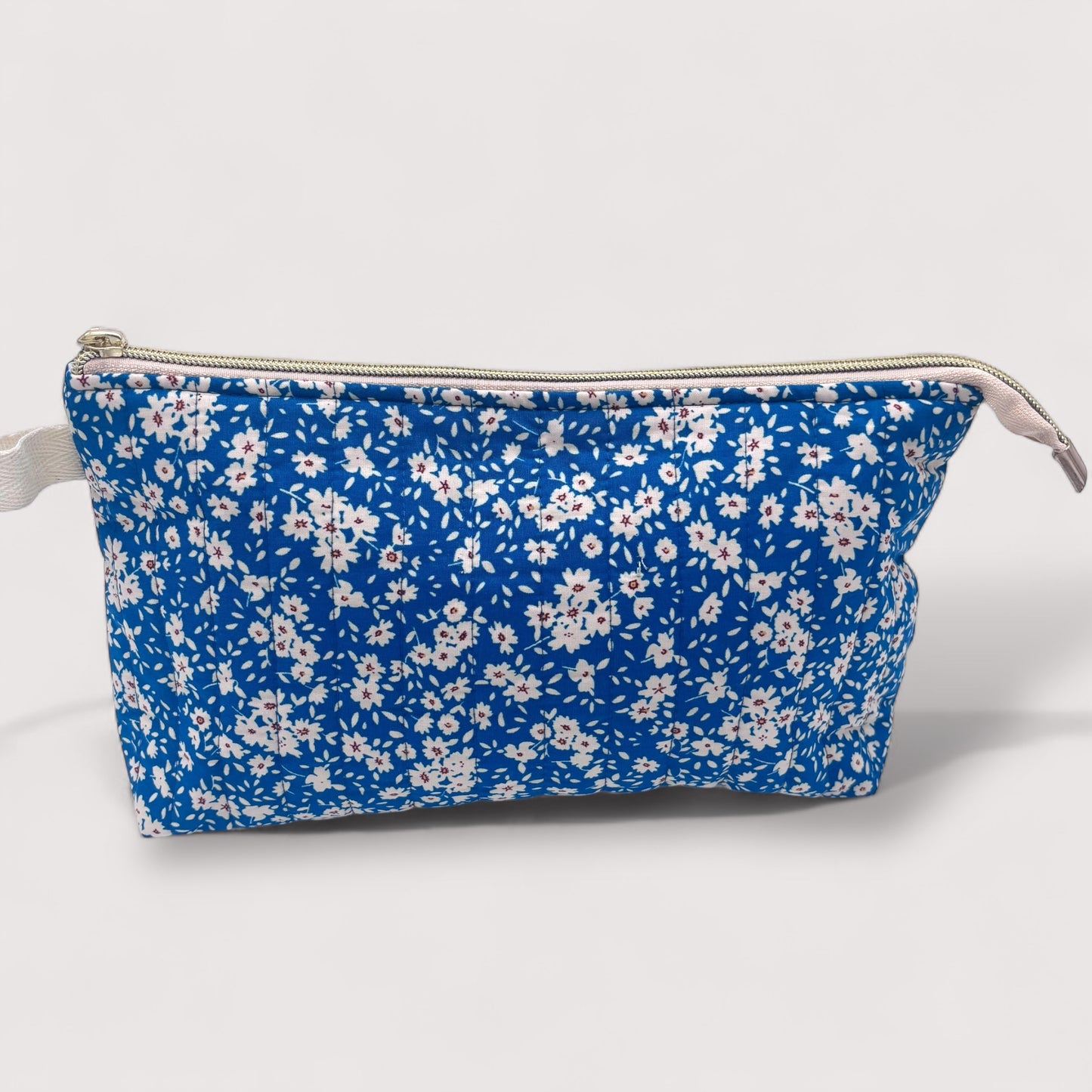 Blue ditsy Quilted Cotton Wash Bag - Toiletry Pouch