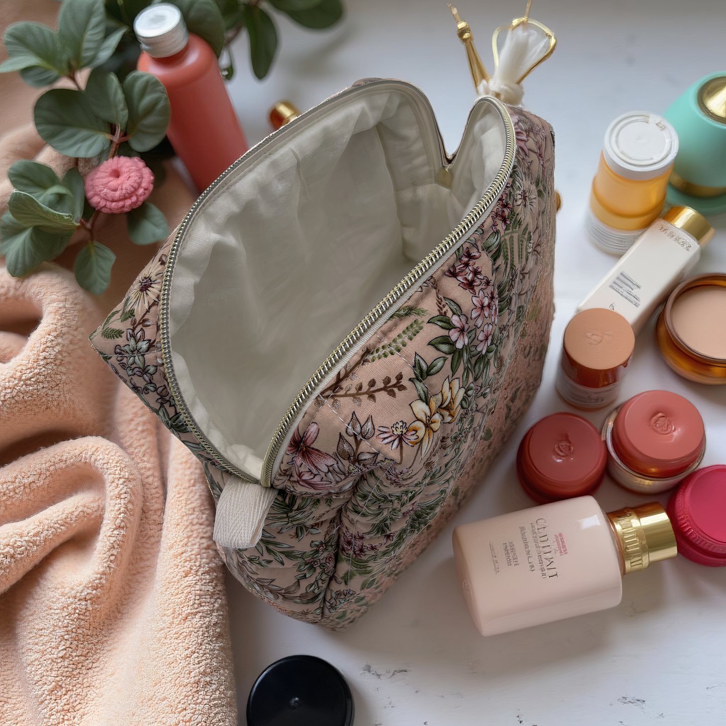 Forest Quilted Cotton Cosmetic Bag - Carry all