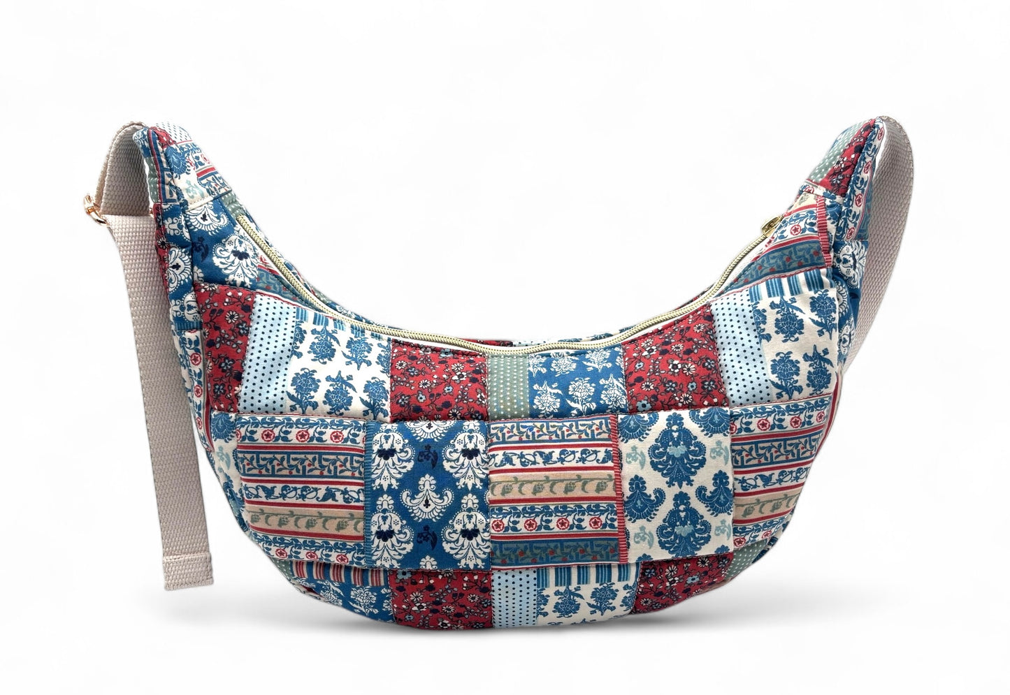 Blue Patchwork Puffy Crescent Bag