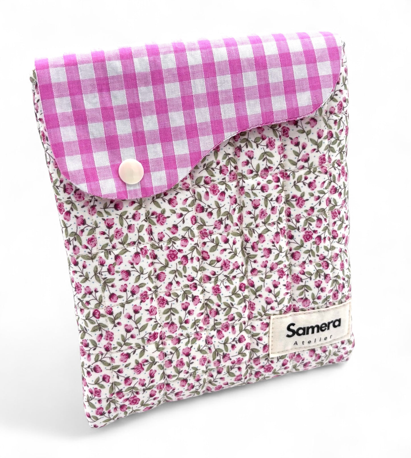 Pink Ditsy Quilted Cotton Kindle Sleeve - Padded E-Reader Case