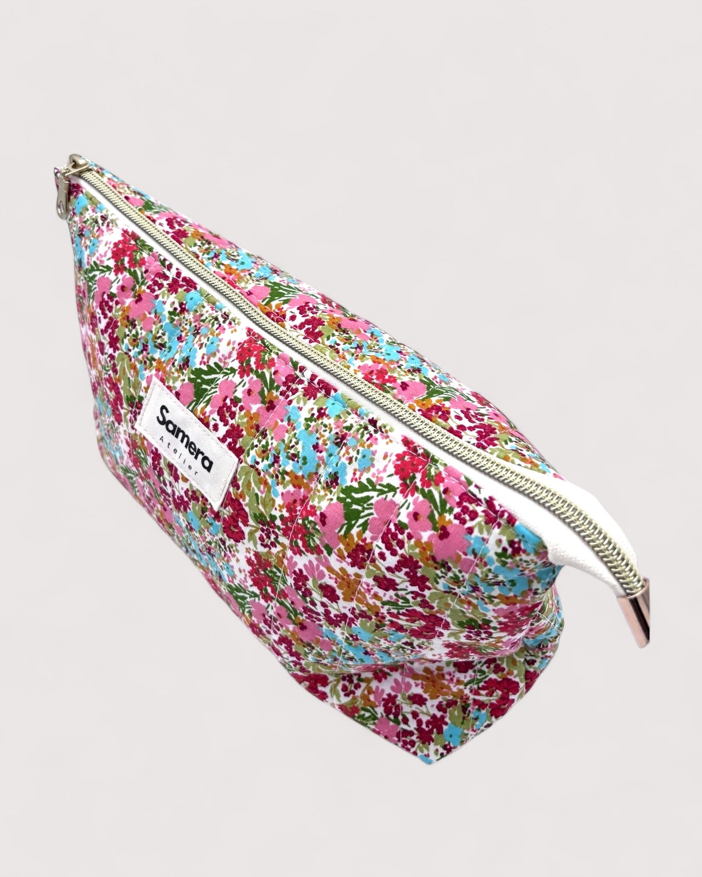 Red Floral Cotton Wash Bag - Toiletry Pouch