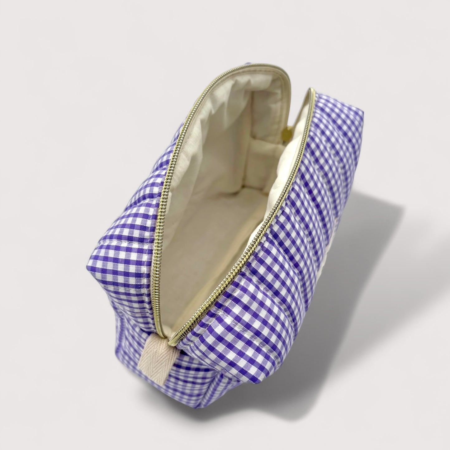 Lavender gingham Quilted Cotton Cosmetic Bag - Carry all