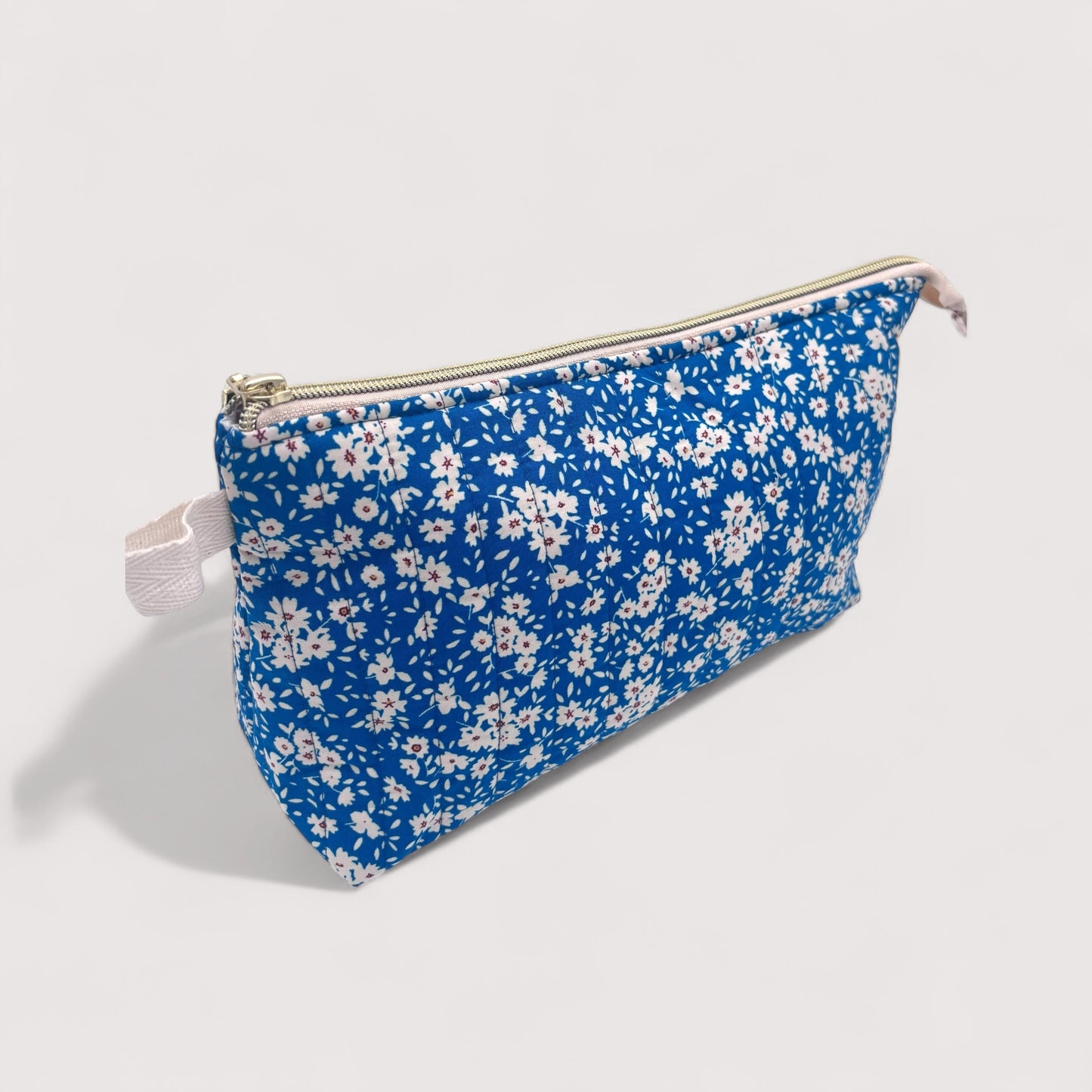 Blue ditsy Quilted Cotton Wash Bag - Toiletry Pouch