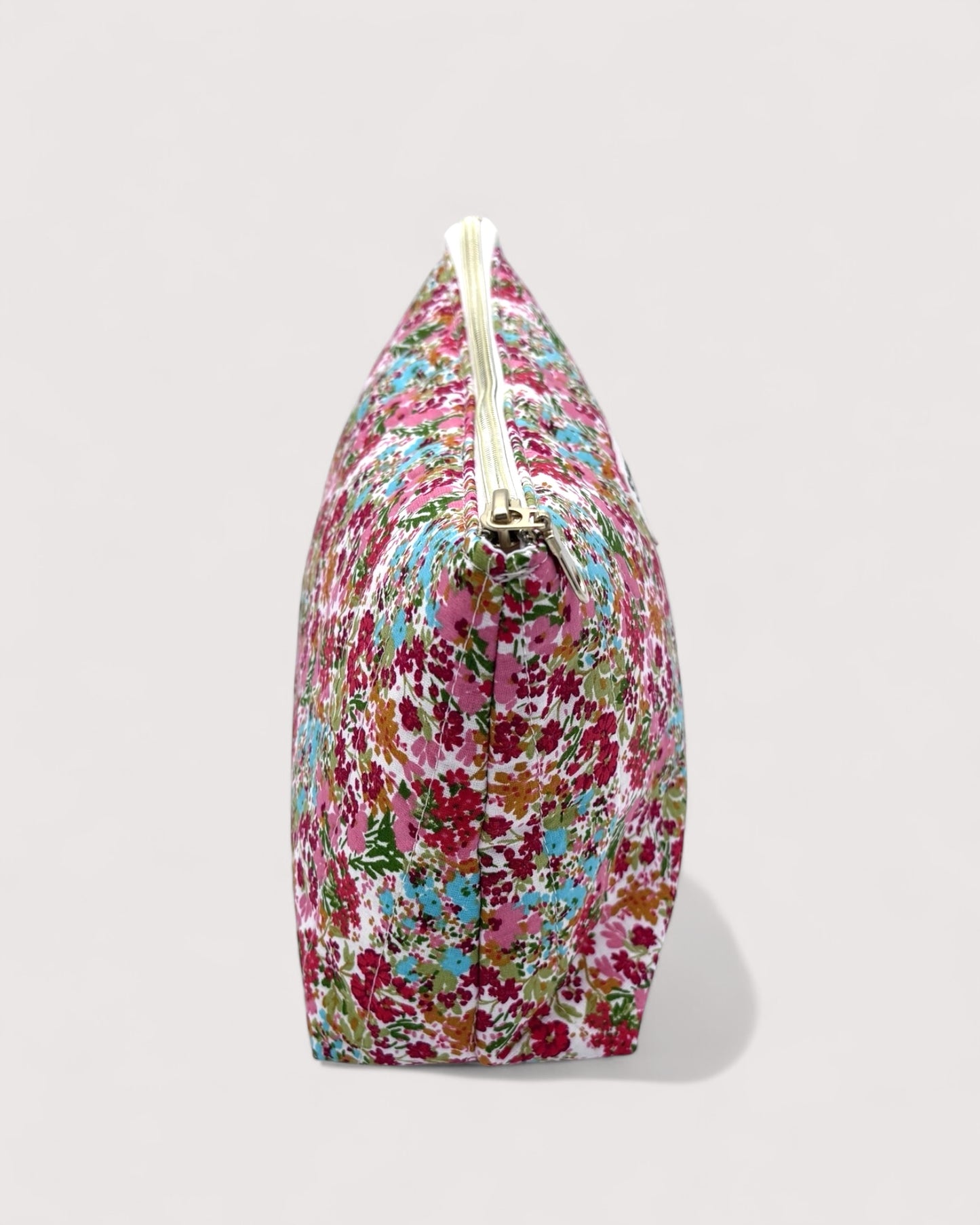 Red Floral Cotton Wash Bag - Toiletry Pouch