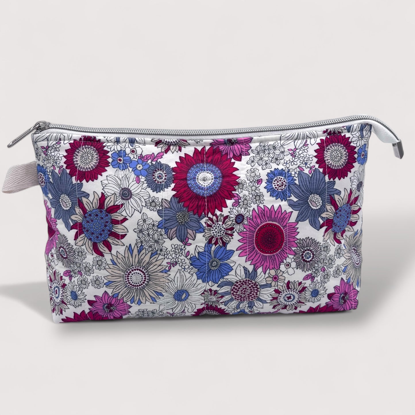 Pink Sunflowers Quilted Cotton Wash Bag - Toiletry Pouch