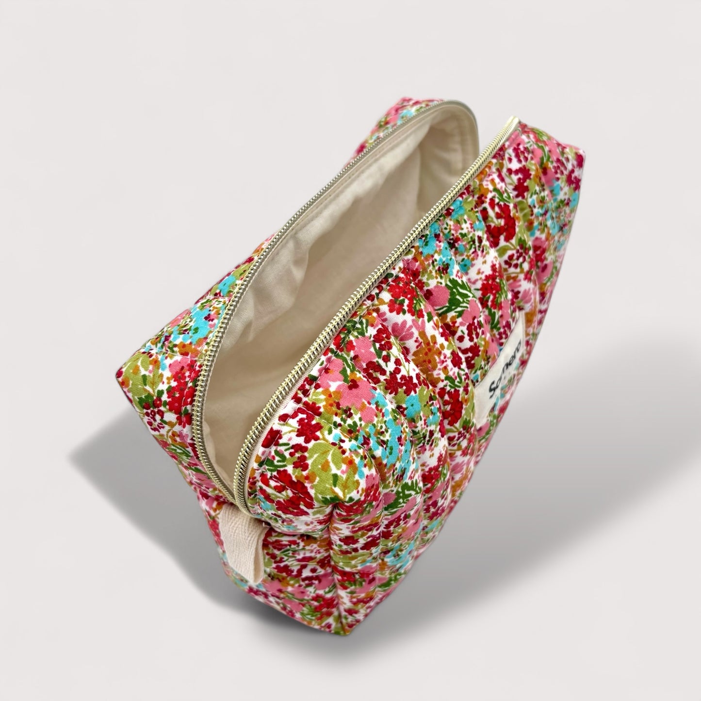 Floral RubyQuilted Cotton Cosmetic Bag - Carry all
