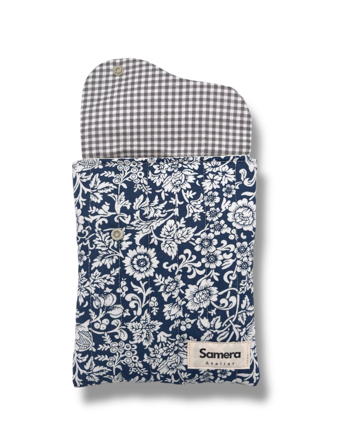 Cute blue greyish floral Quilted Cotton Kindle Sleeve - Padded E-Reader Case