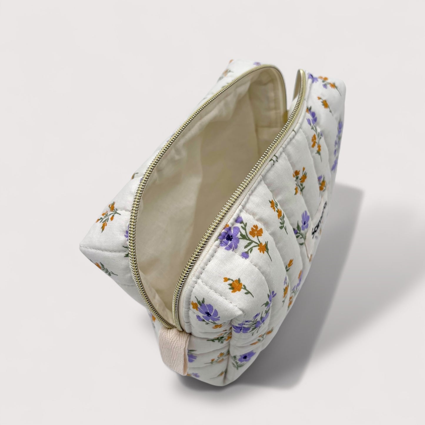 Floral LilacQuilted Cotton Cosmetic Bag - Carry all