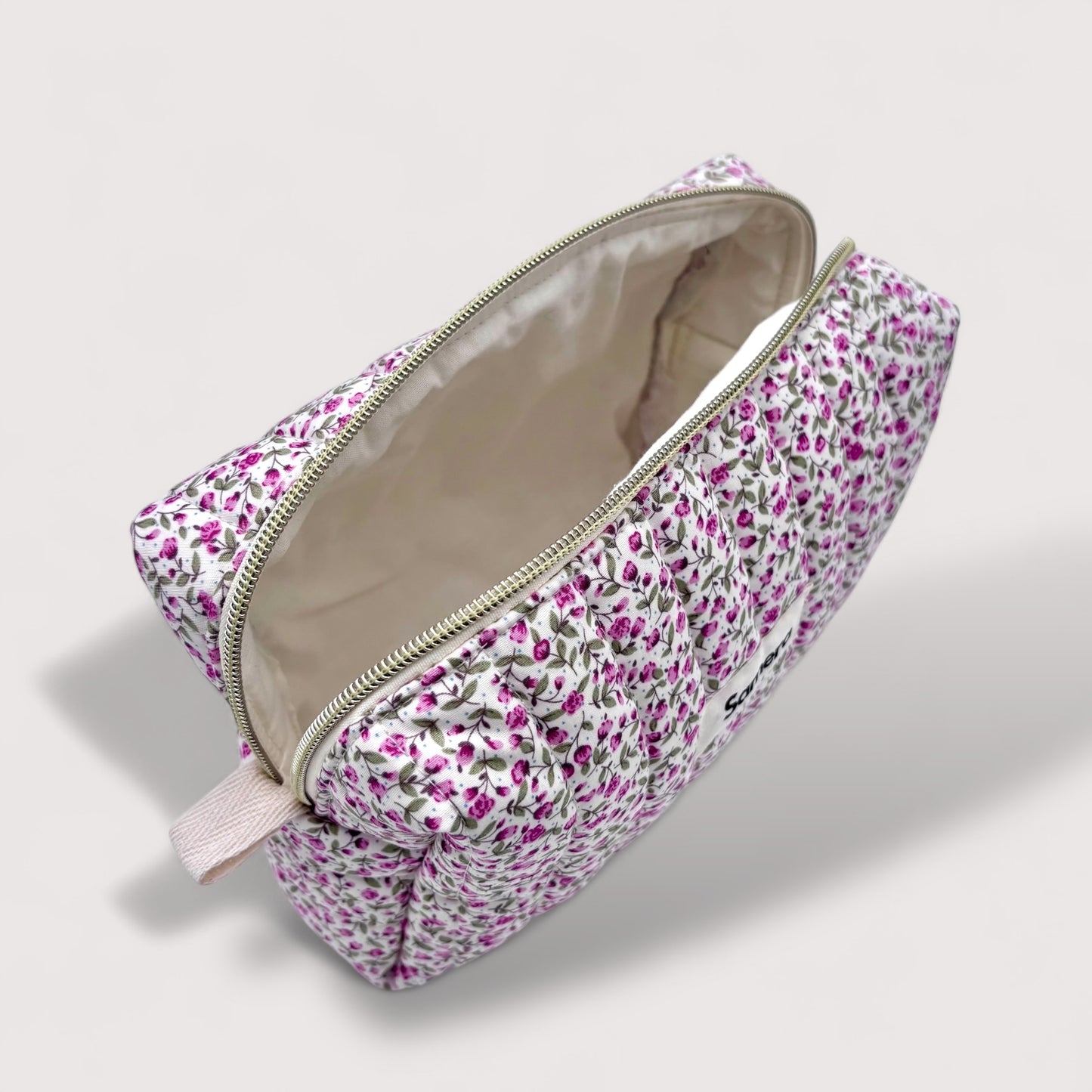 Ditsy Pink Quilted Cotton Cosmetic Bag - Carry all