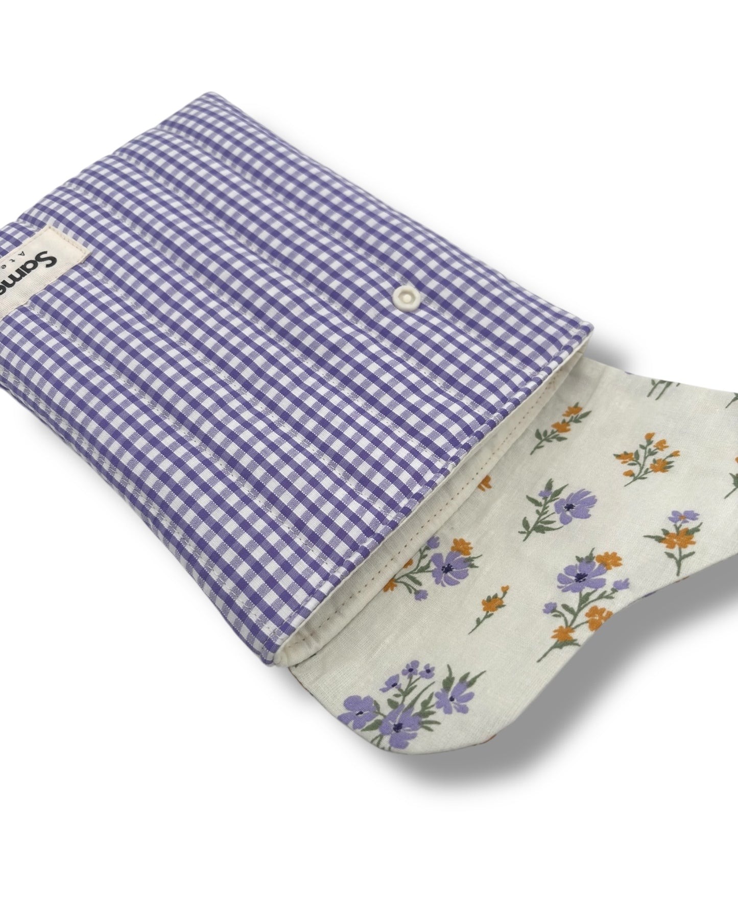 Cute lilac Gingham Quilted Cotton Kindle Sleeve - Padded E-Reader Case