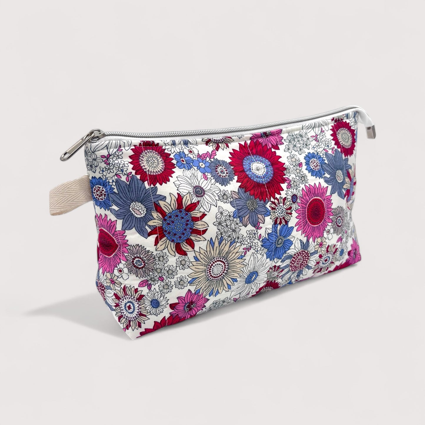 Pink Sunflowers Quilted Cotton Wash Bag - Toiletry Pouch