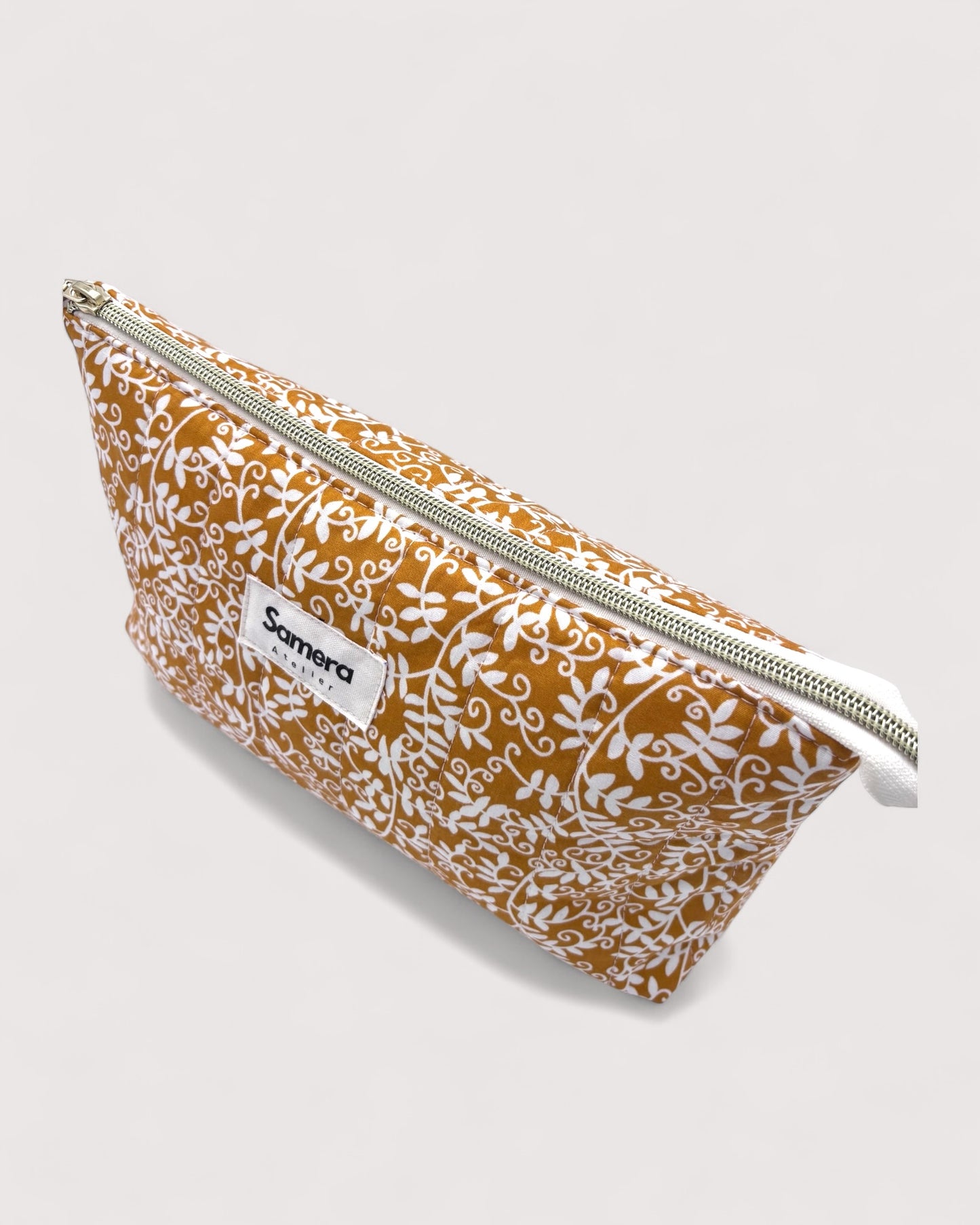 Floral Mustard Cotton Wash Bag - Toiletry Pouch