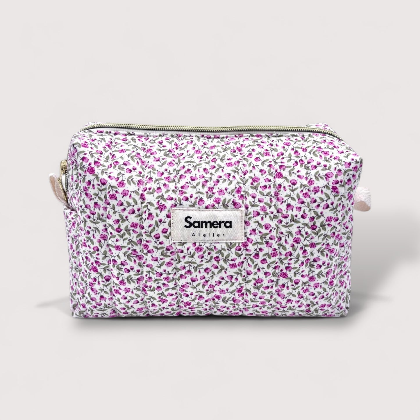 Ditsy Pink Quilted Cotton Cosmetic Bag - Carry all