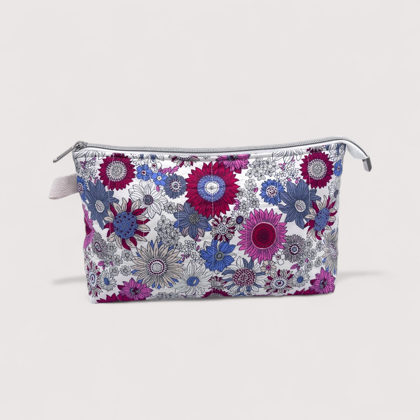Pink Sunflowers Quilted Cotton Wash Bag - Toiletry Pouch