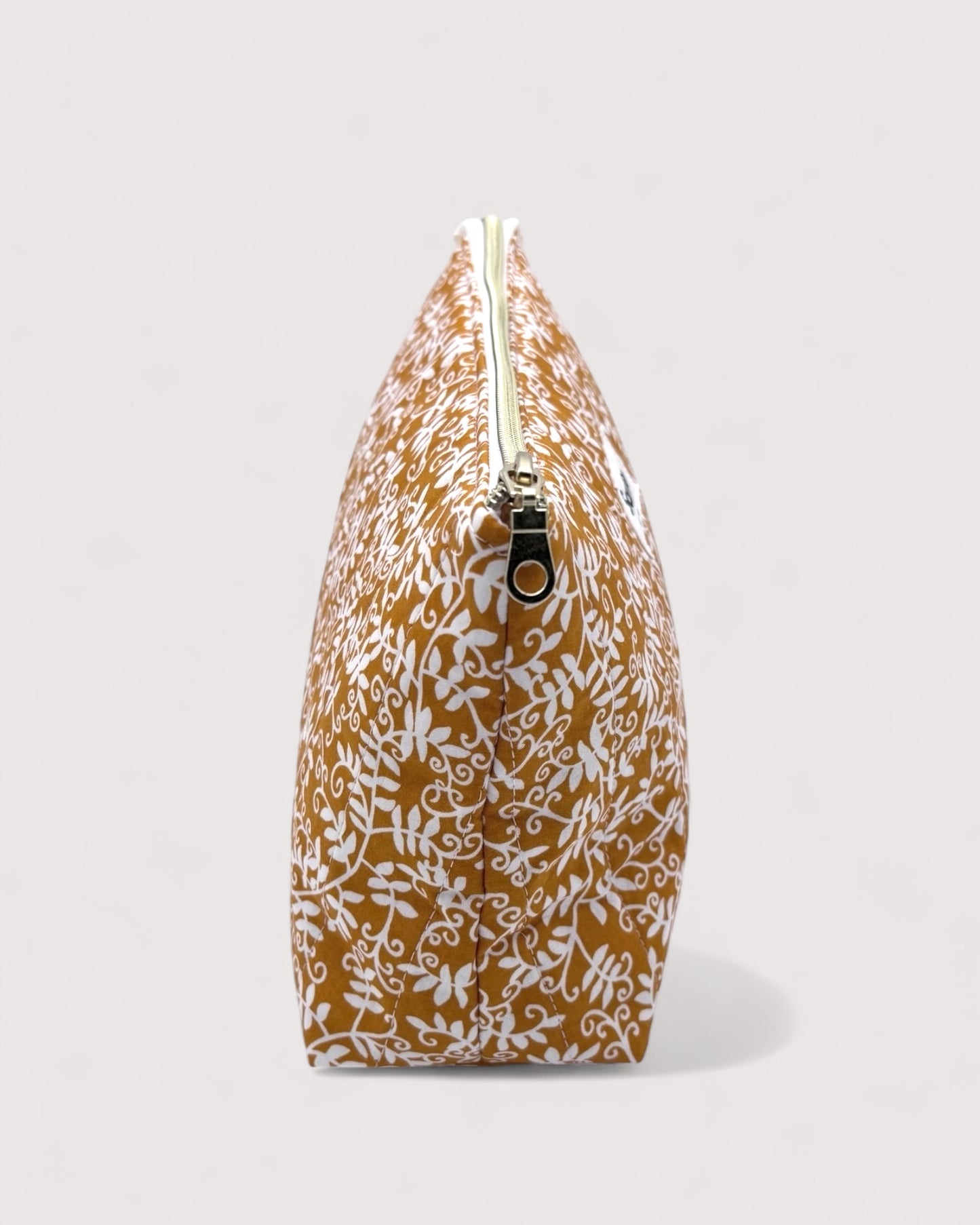 Floral Mustard Cotton Wash Bag - Toiletry Pouch