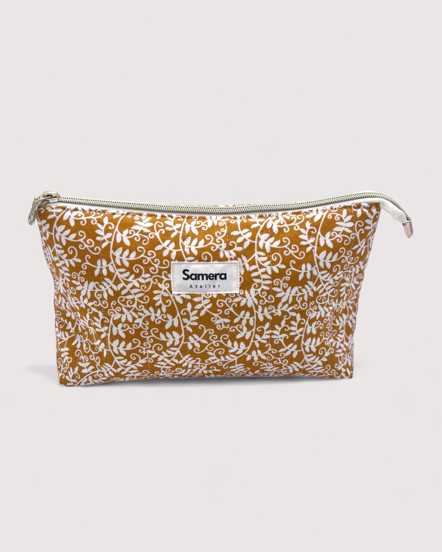 Floral Mustard Cotton Wash Bag - Toiletry Pouch