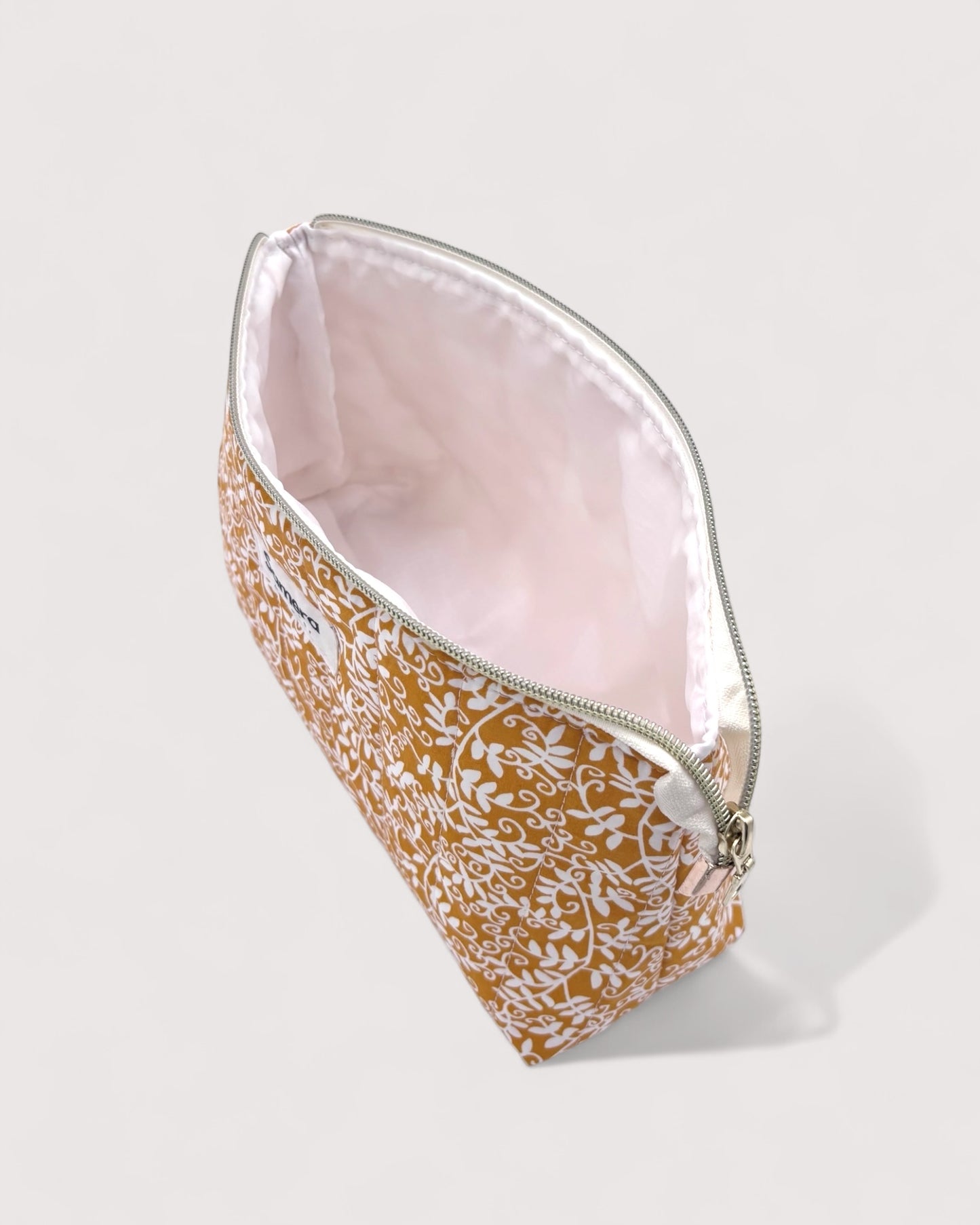 Floral Mustard Cotton Wash Bag - Toiletry Pouch