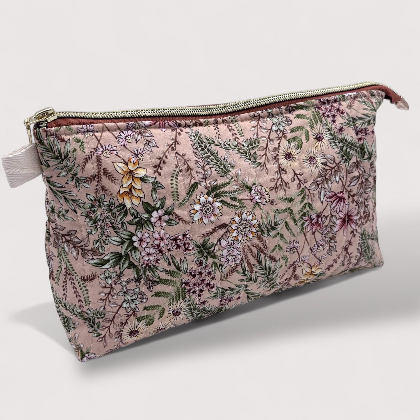 Beige Forest Quilted Cotton Wash Bag - Toiletry Pouch