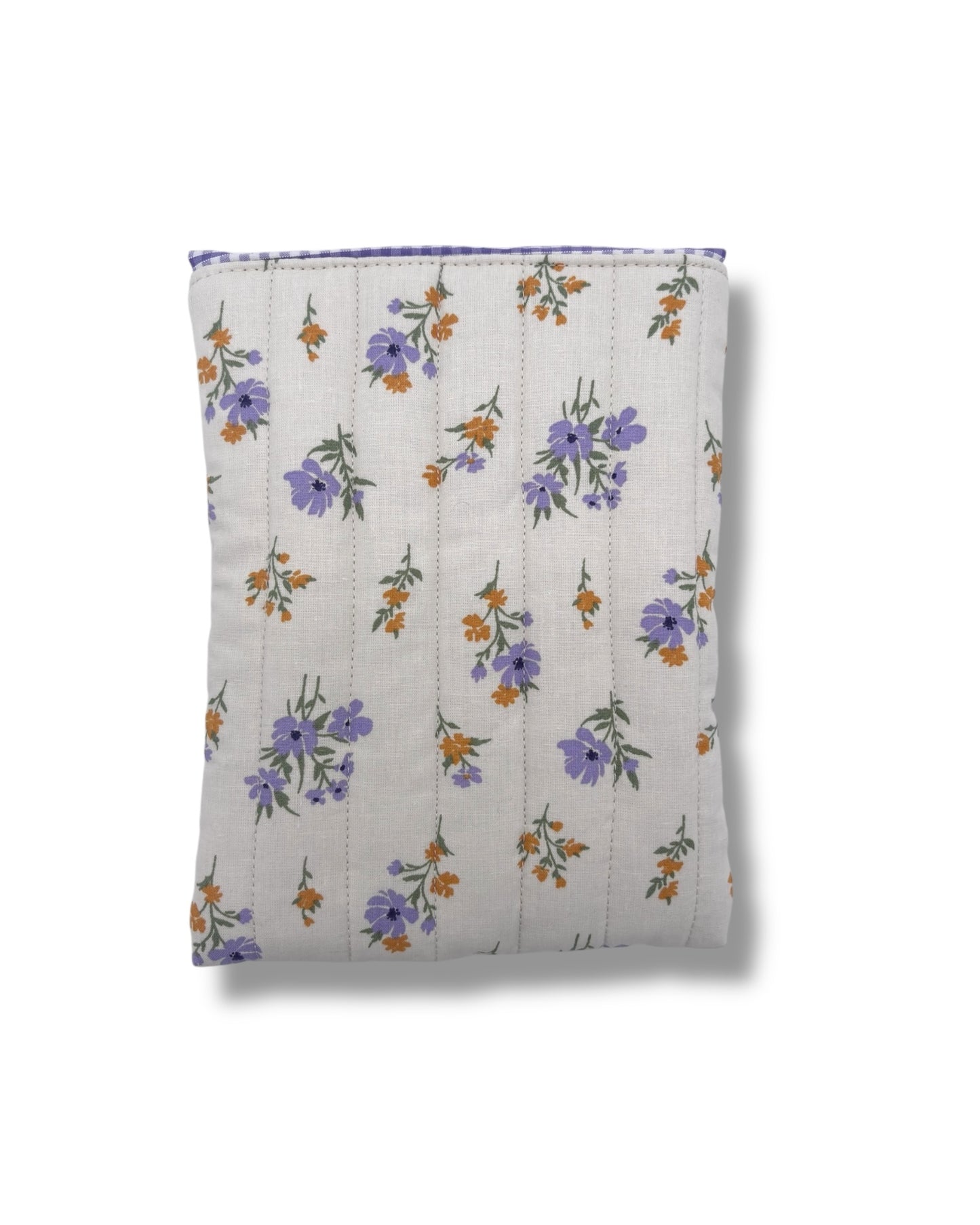 Cute lilac Gingham & Floral Quilted Cotton Kindle Sleeve - Padded E-Reader Case