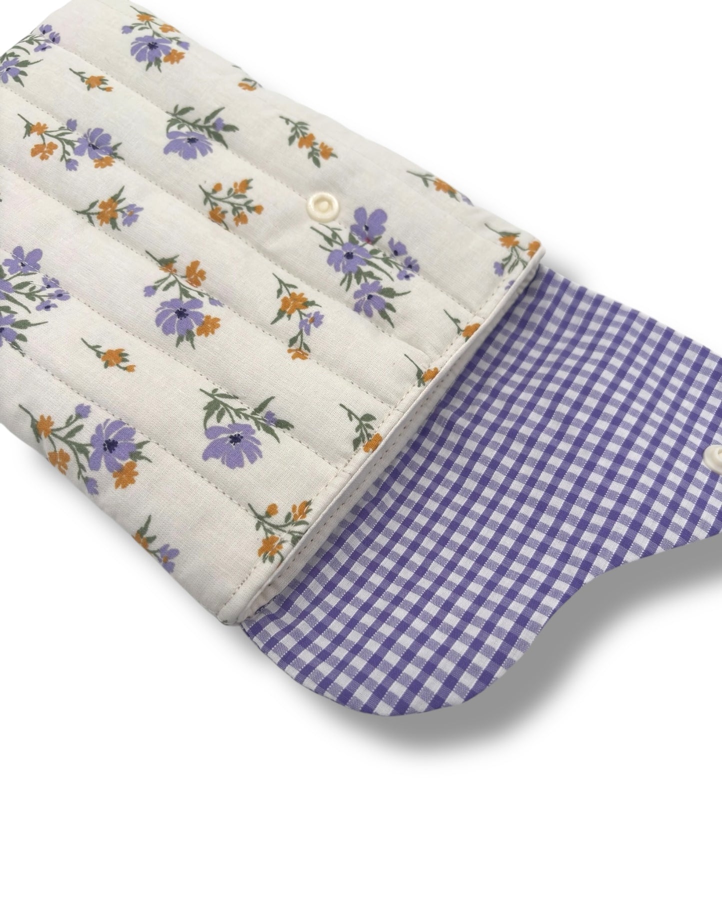 Cute lilac Gingham & Floral Quilted Cotton Kindle Sleeve - Padded E-Reader Case