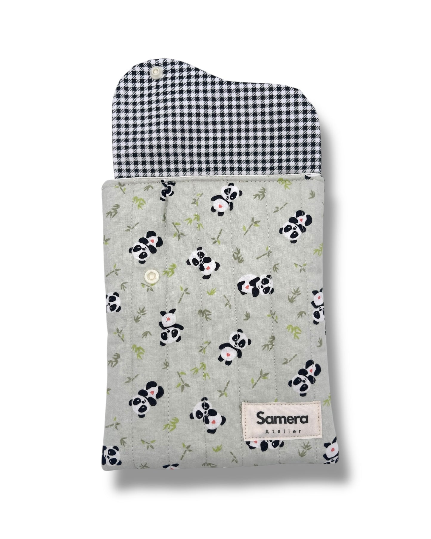 Cute Panda mint Quilted Cotton Kindle Sleeve - Padded E-Reader Case
