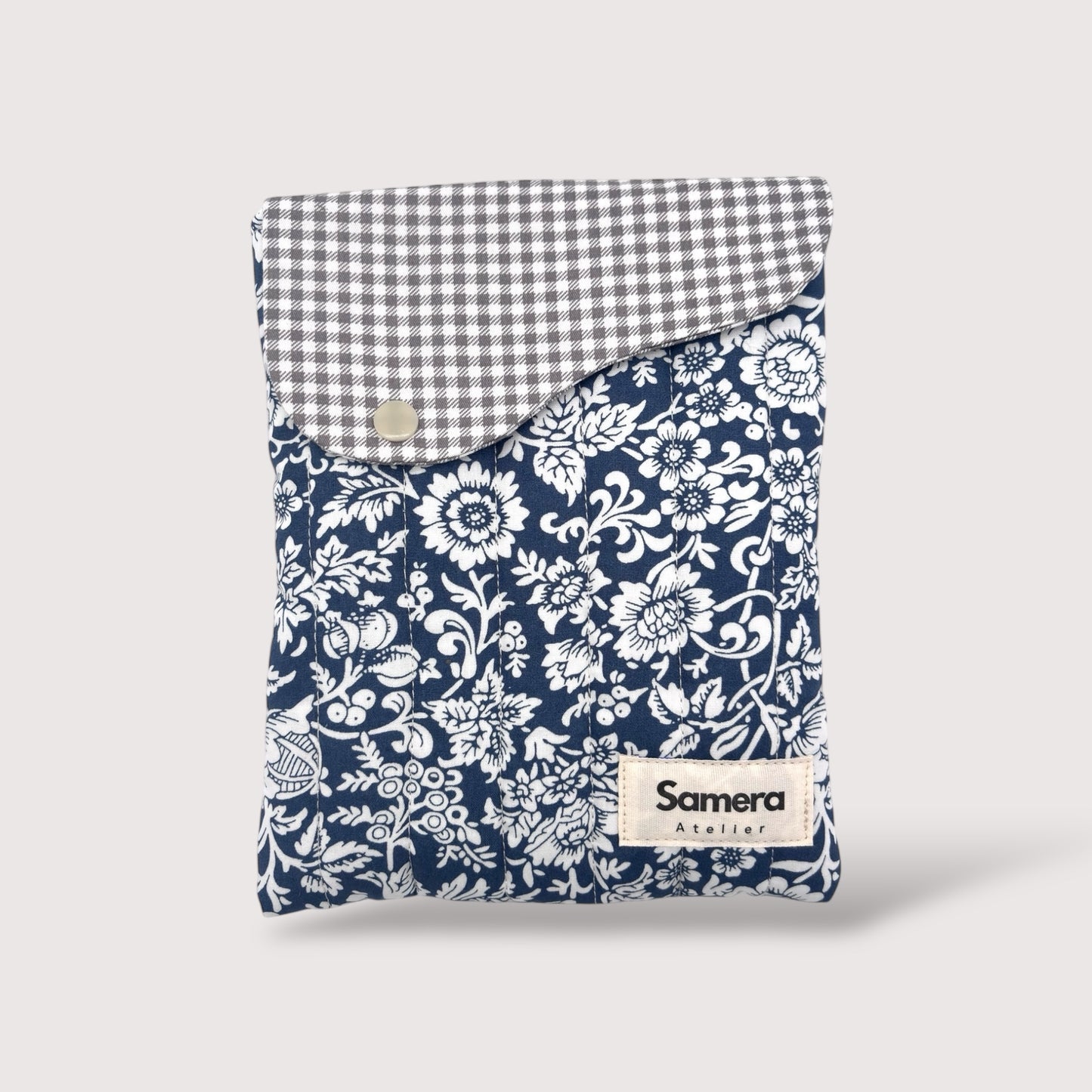 Cute blue greyish floral Quilted Cotton Kindle Sleeve - Padded E-Reader Case