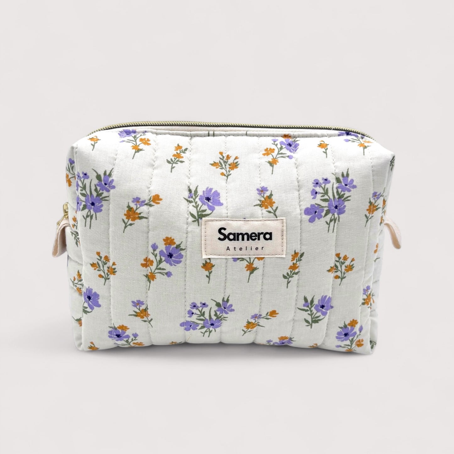 Floral LilacQuilted Cotton Cosmetic Bag - Carry all