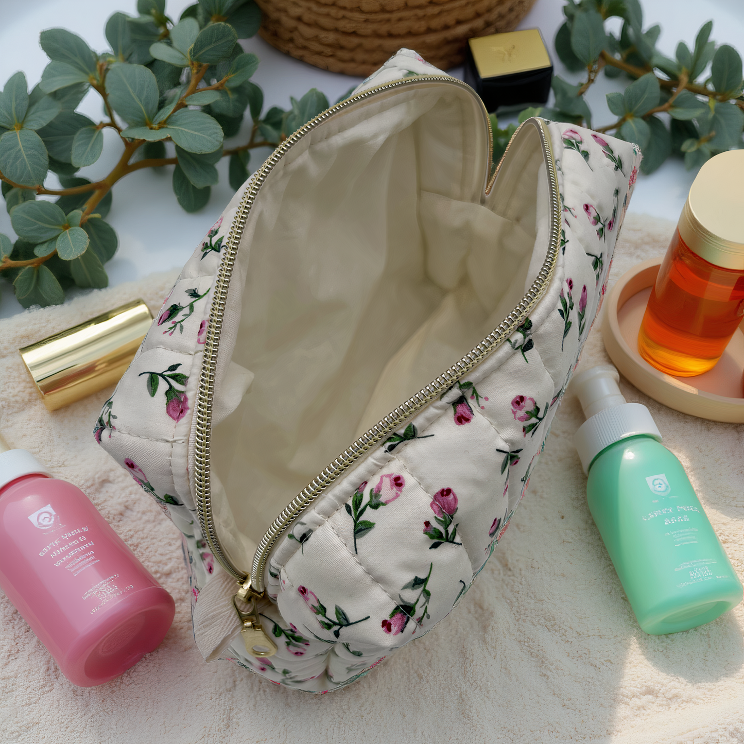 Rosy Carry Quilted Cotton Cosmetic Bag - Carry all