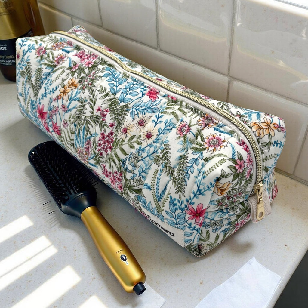 White Floral quilted Hairtool Bag