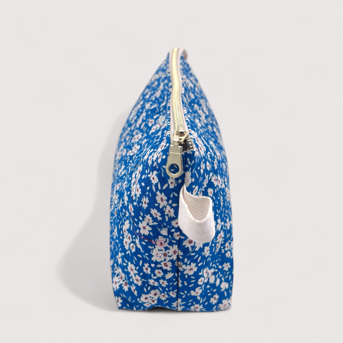 Blue ditsy Quilted Cotton Wash Bag - Toiletry Pouch