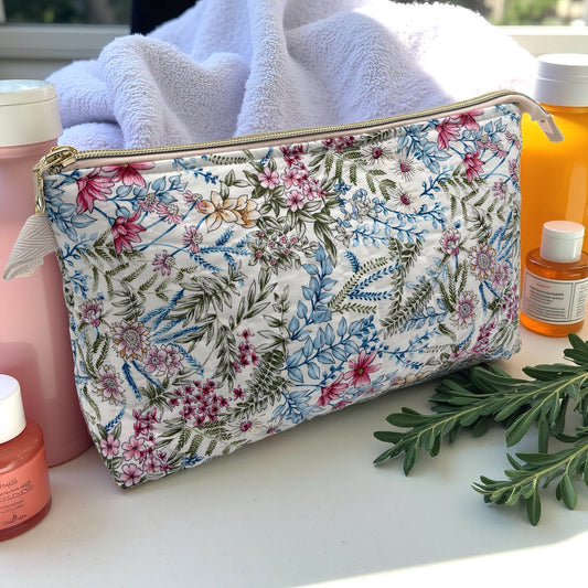 Light Forest Quilted Cotton Wash Bag - Toiletry Pouch