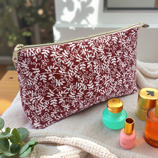 Rust Quilted Cotton Wash Bag - Toiletry Pouch