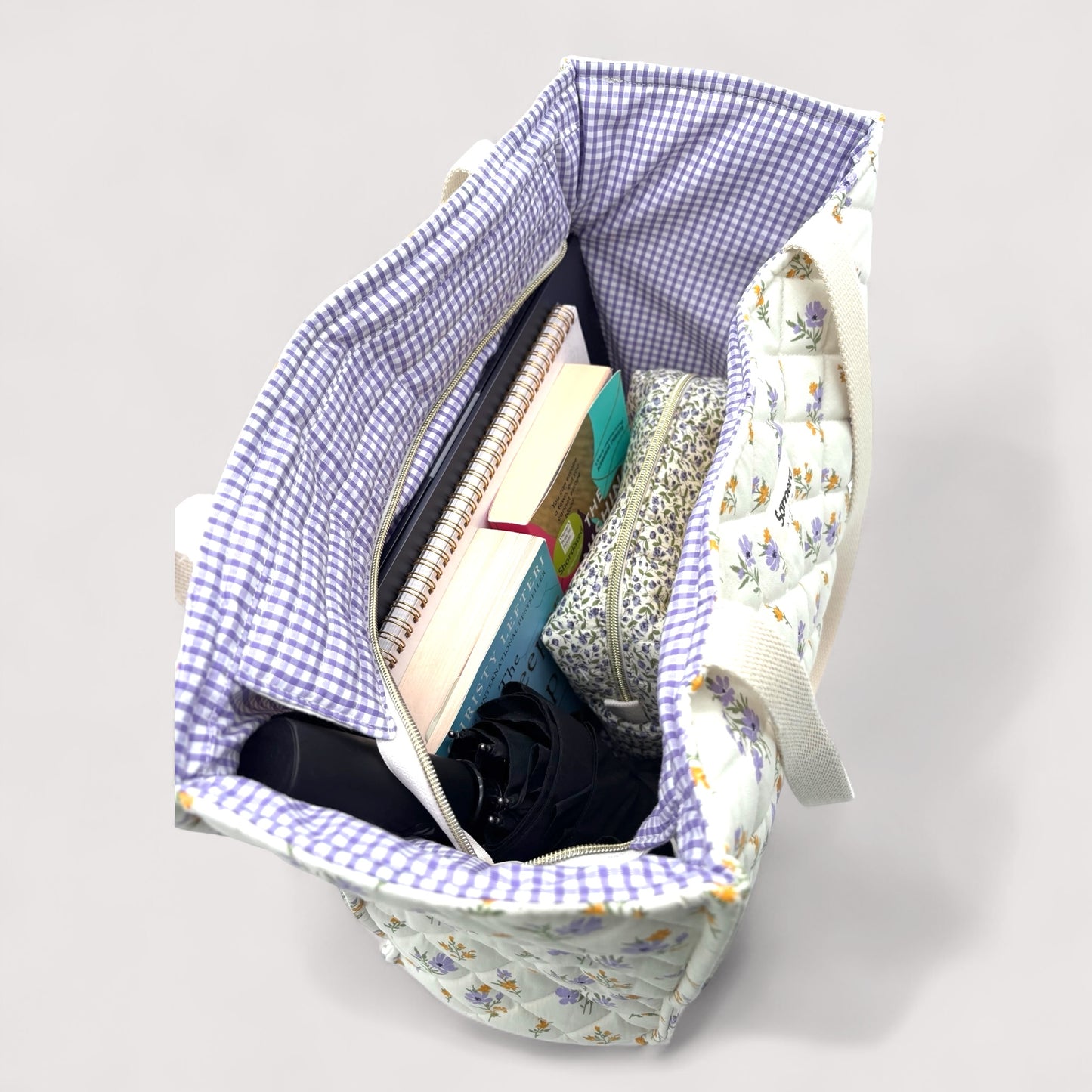 Quilted Large Tote Bag - Lilac Floral