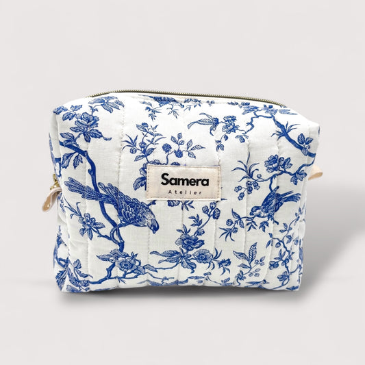 Cretonne Blue Birds Quilted Cotton Cosmetic Bag -  Carry all
