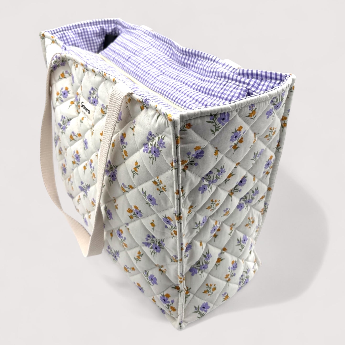 Quilted Large Tote Bag - Lilac Floral