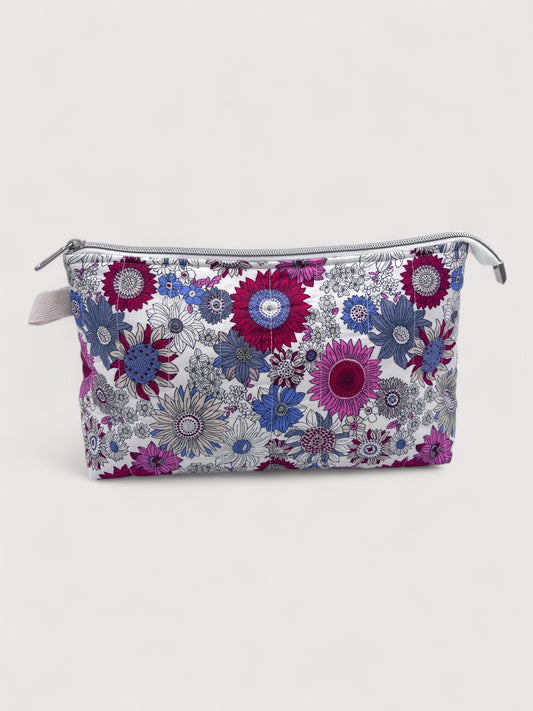 Pink Sunflowers Quilted Cotton Wash Bag - Toiletry Pouch