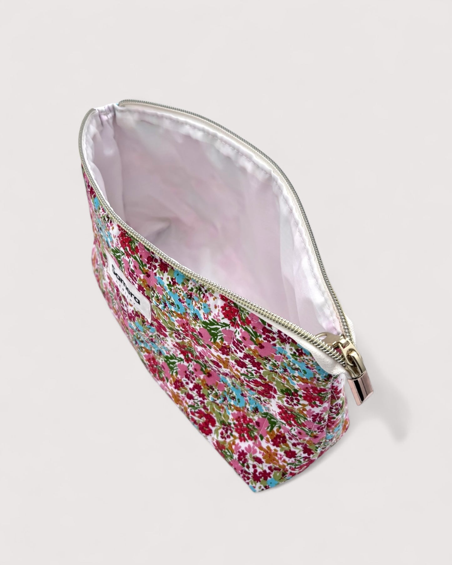 Red Floral Cotton Wash Bag - Toiletry Pouch