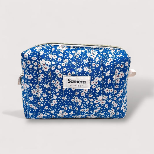 Blue Ditsy Quilted Cotton Cosmetic Bag -  Carry all