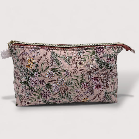 Beige Forest Quilted Cotton Wash Bag - Toiletry Pouch