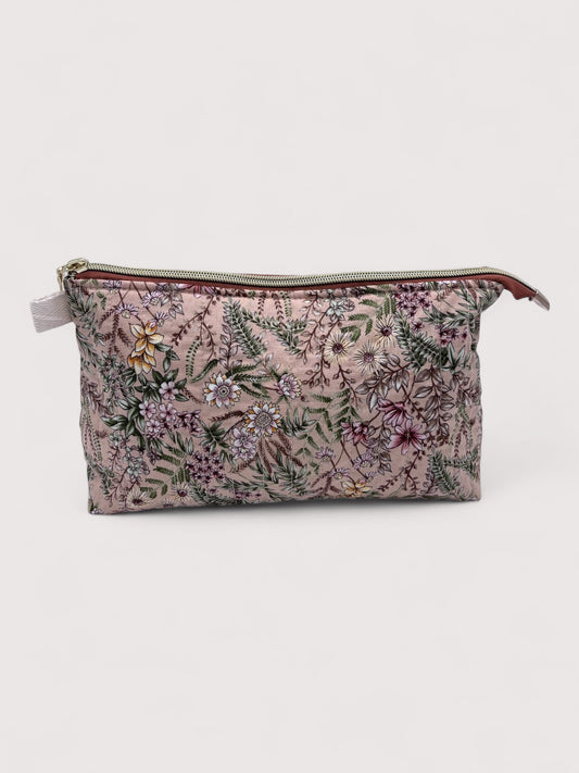 Beige Forest Quilted Cotton Wash Bag - Toiletry Pouch