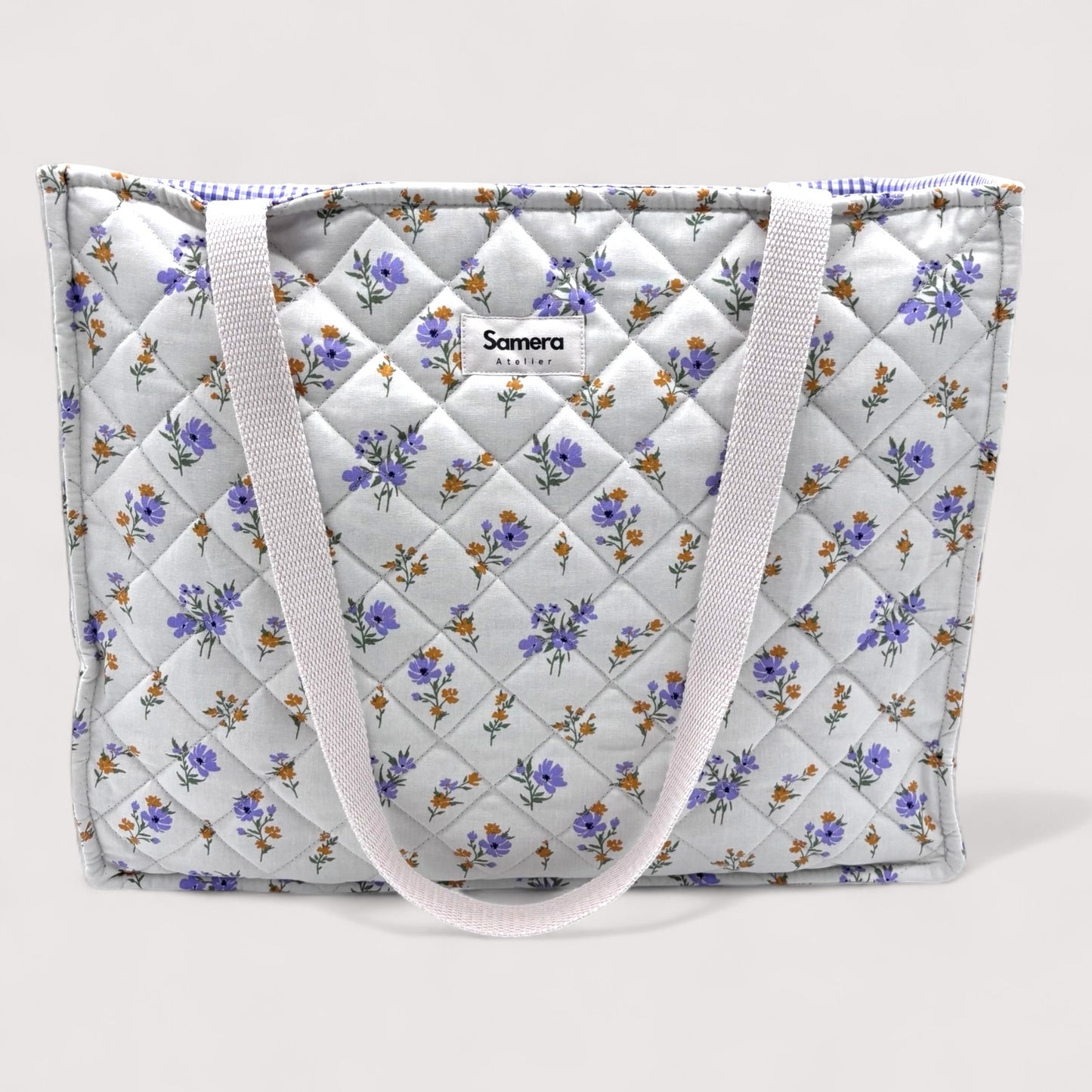 Quilted Large Tote Bag - Lilac Floral