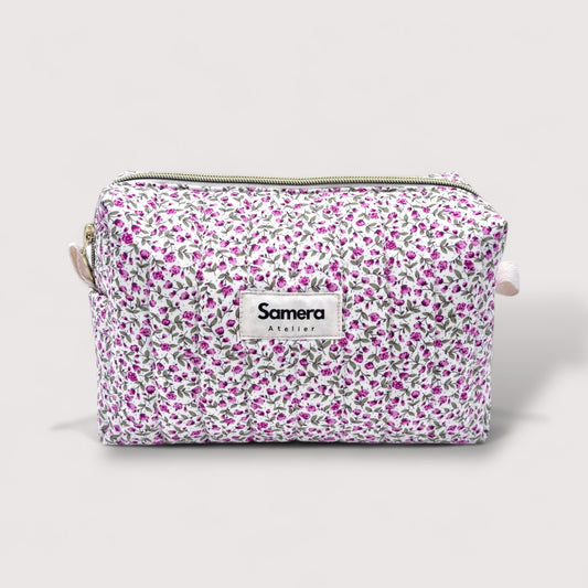 Ditsy Pink Quilted Cotton Cosmetic Bag -  Carry all