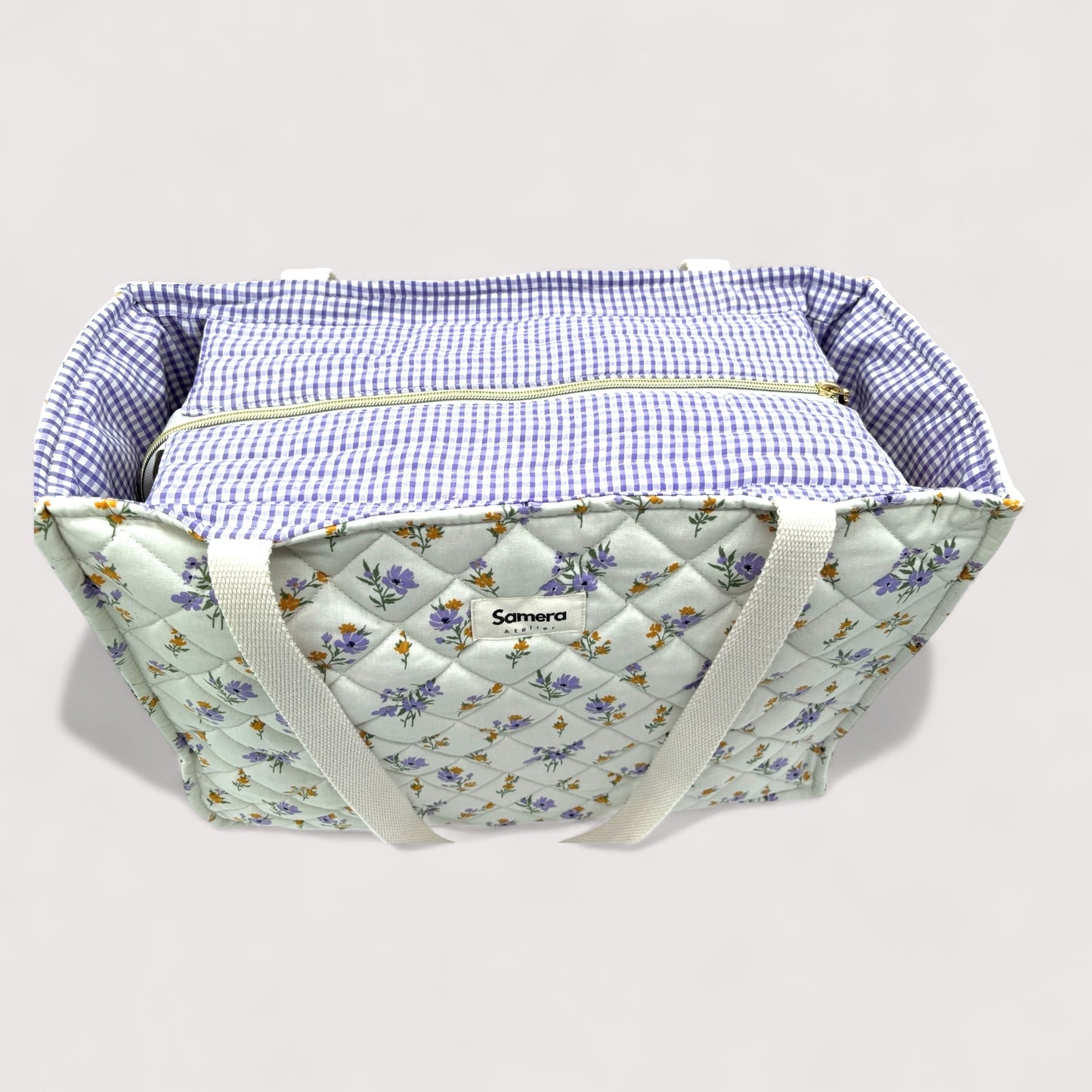 Quilted Large Tote Bag - Lilac Floral