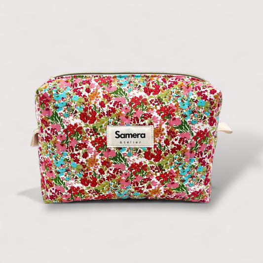 Floral RubyQuilted Cotton Cosmetic Bag -  Carry all