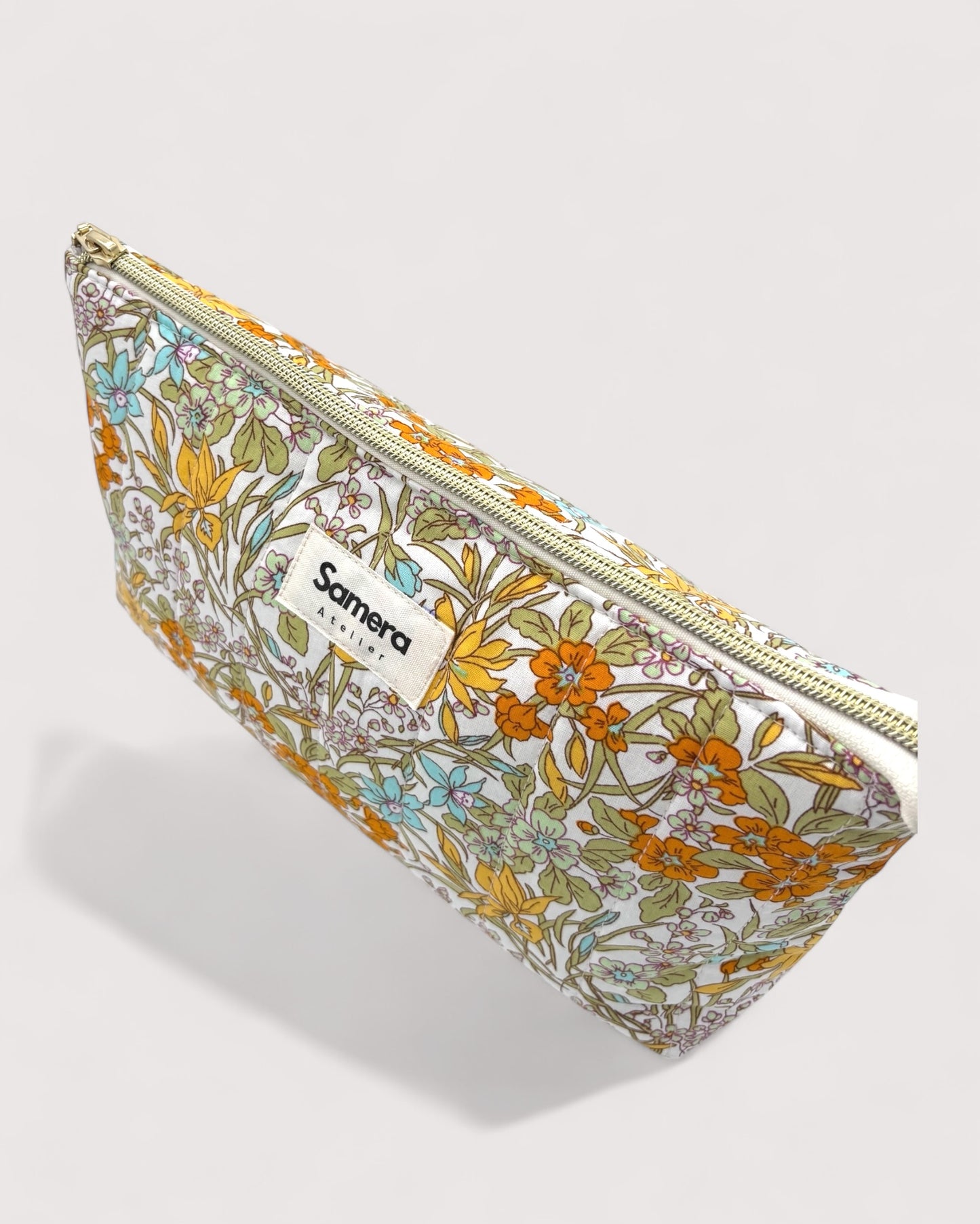 Floral Yellow Cotton Wash Bag - Toiletry Pouch