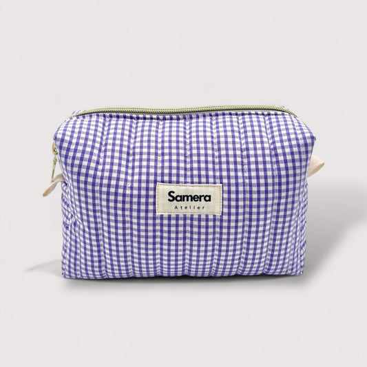 Lavender gingham Quilted Cotton Cosmetic Bag -  Carry all