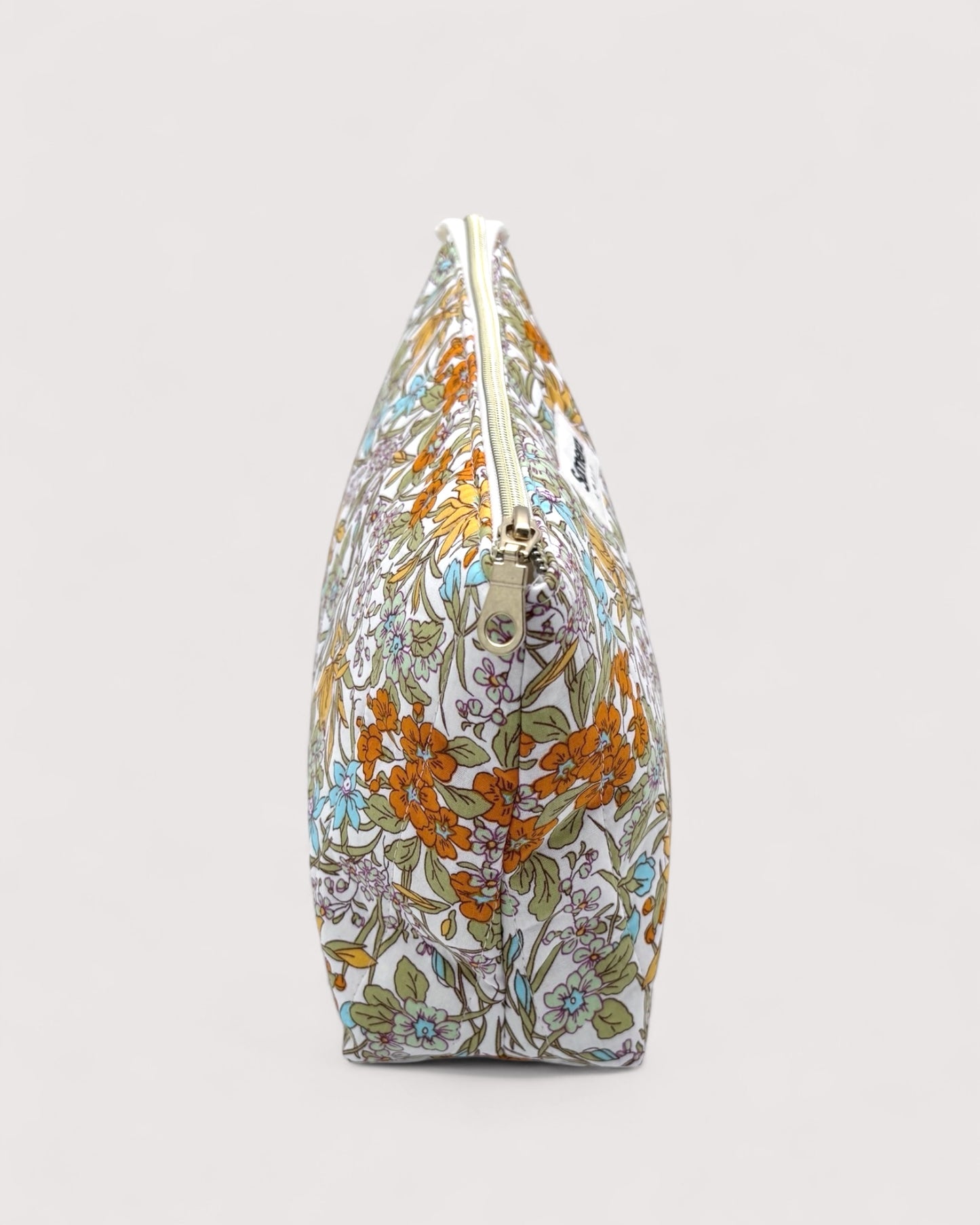 Floral Yellow Cotton Wash Bag - Toiletry Pouch