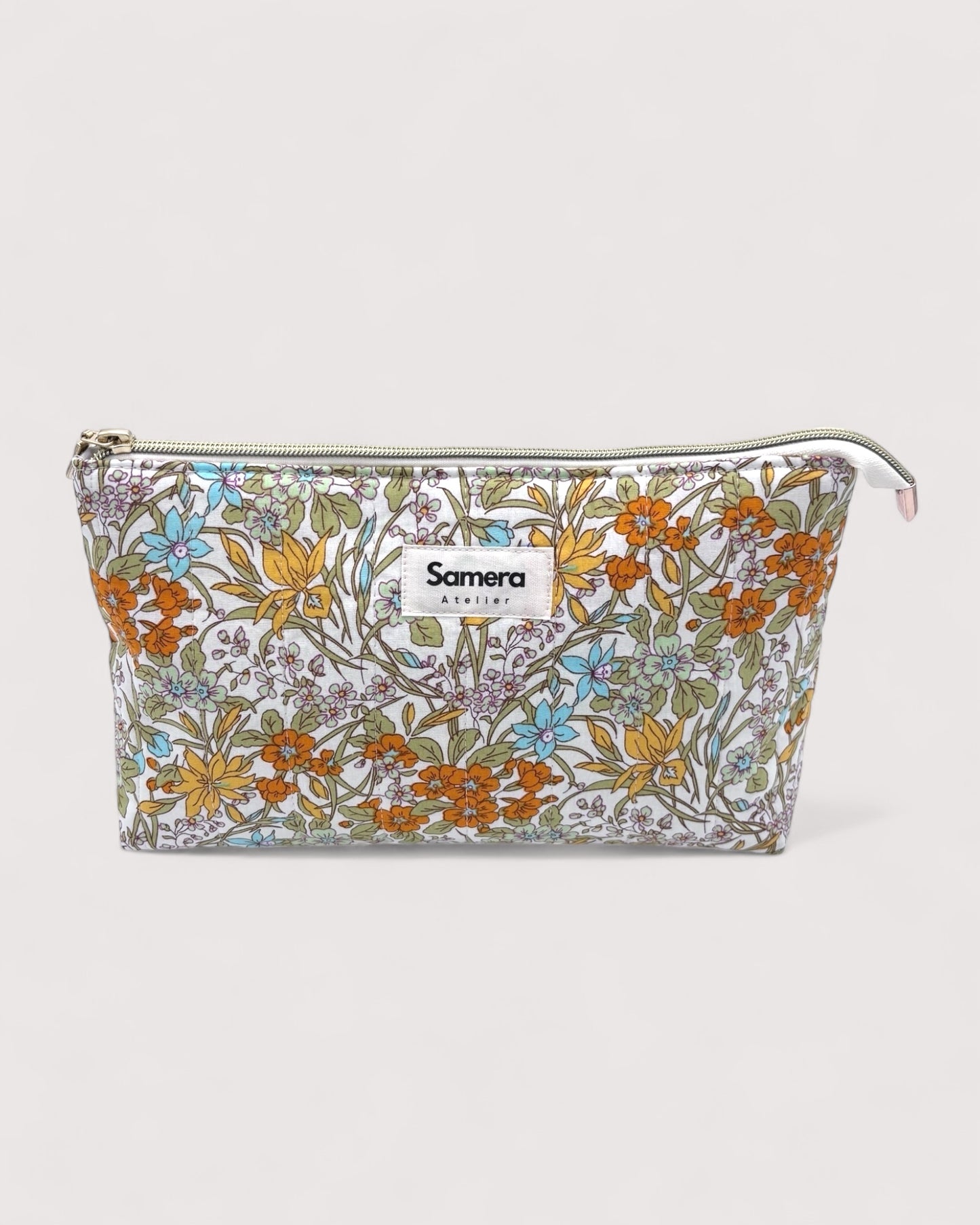 Floral Yellow Cotton Wash Bag - Toiletry Pouch