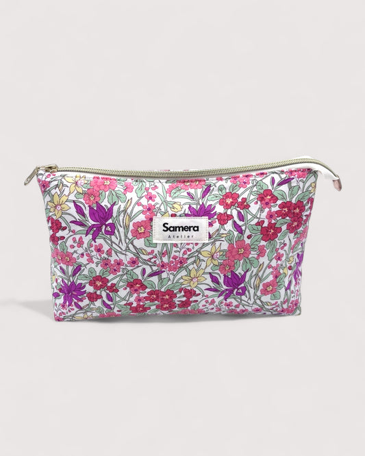 Floral Pink Cotton Wash Bag - Toiletry Pouch