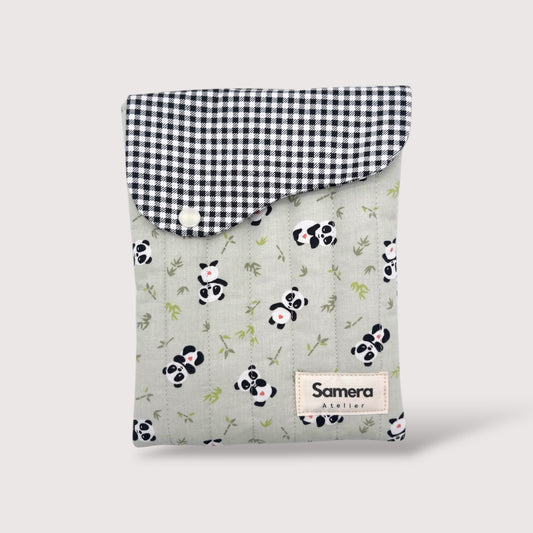 Cute Panda mint Quilted Cotton Kindle Sleeve - Padded E-Reader Case